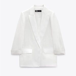 Zara 100 % linen  printed cuff blazer size XS. New with tags